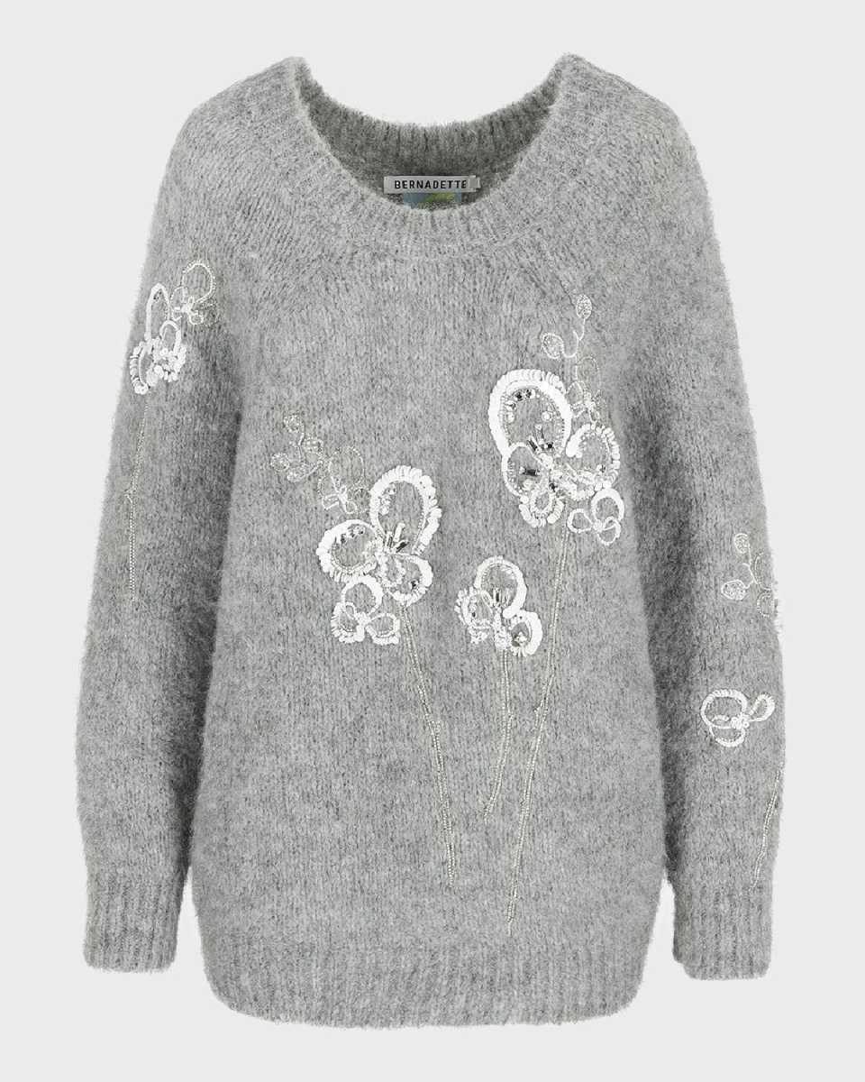 Flower Embroidered Alpaca Wool Sweater
